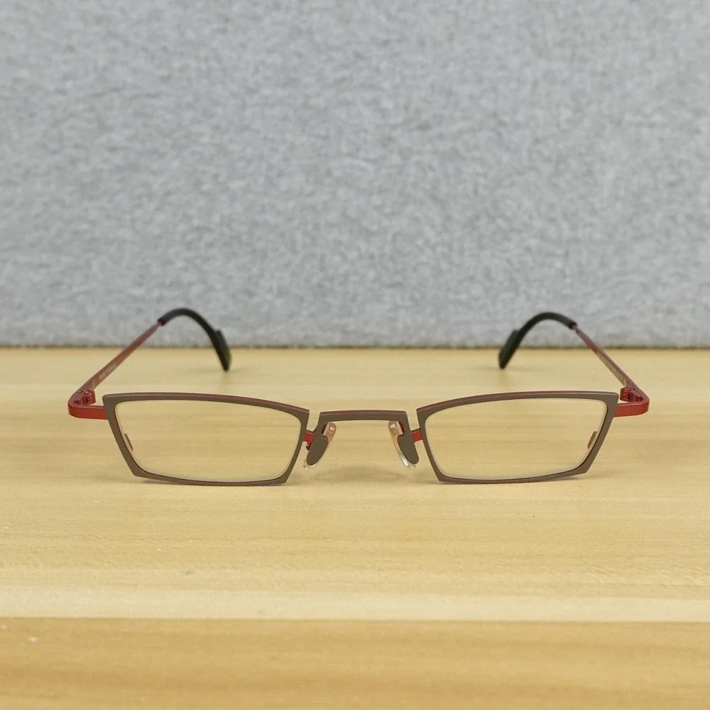 Theo Small Tie 2 Eyeglasses FRAMES Womens Belgium Red Gray Cat Eye 146 Titanium